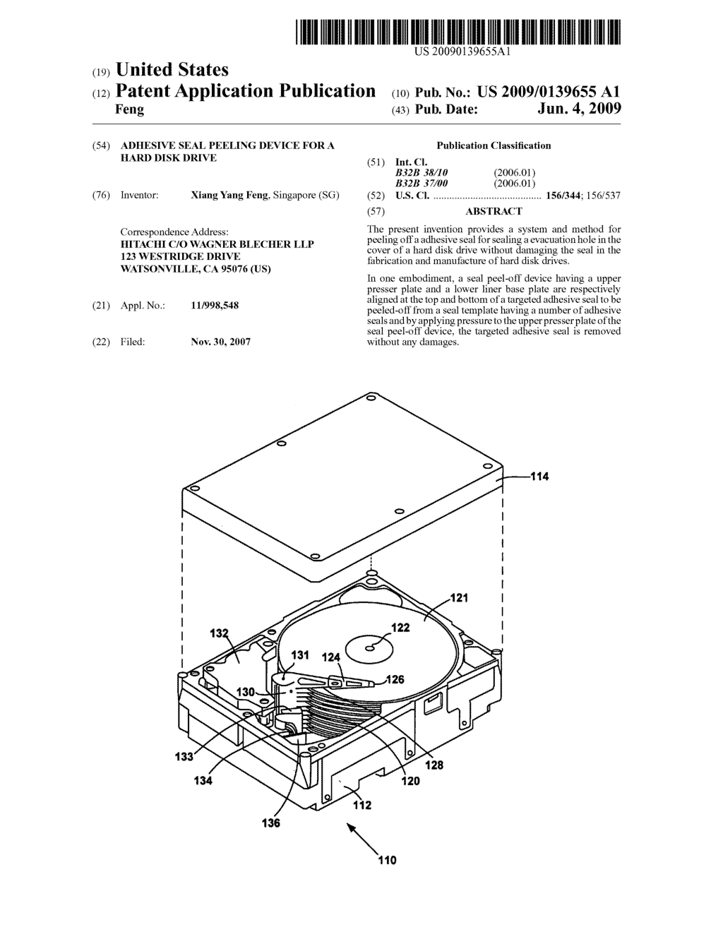 Adhesive seal peeling device for a hard disk drive - diagram, schematic, and image 01