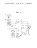 Vehicle-use visual field assistance system in which information dispatch apparatus transmits images of blind spots to vehicles diagram and image