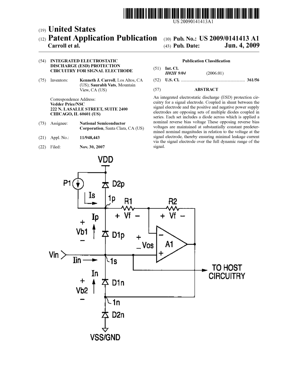 INTEGRATED ELECTROSTATIC DISCHARGE (ESD) PROTECTION CIRCUITRY FOR SIGNAL ELECTRODE - diagram, schematic, and image 01