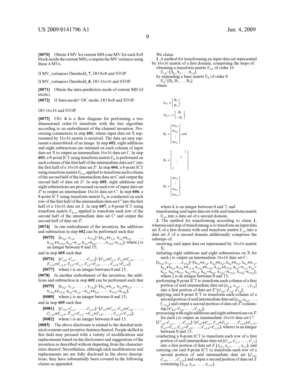 METHOD AND DEVICE FOR ORDER-16 INTEGER TRANSFORM FROM ORDER-8 INTEGER COSINE TRANSFORM - diagram, schematic, and image 16