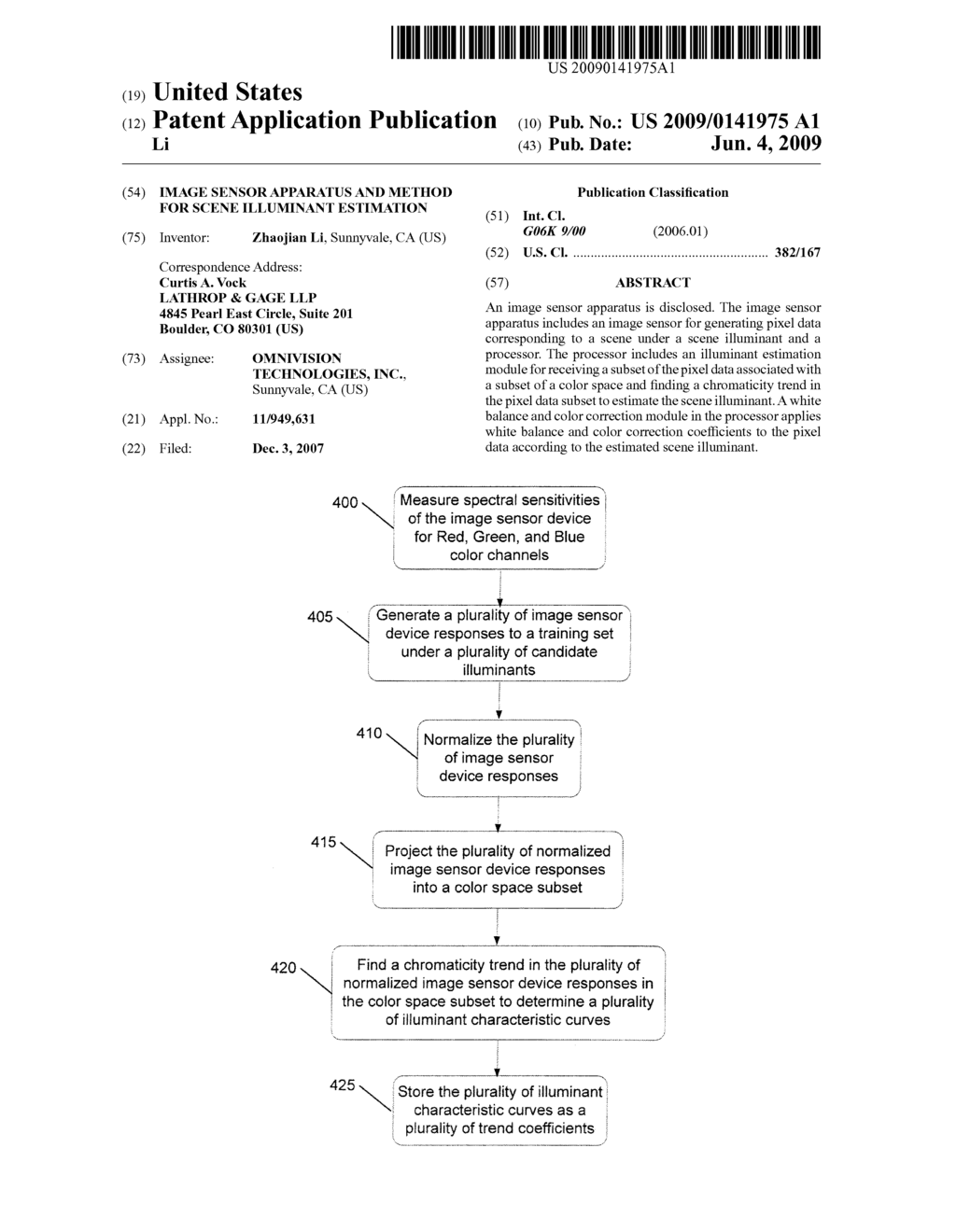 IMAGE SENSOR APPARATUS AND METHOD FOR SCENE ILLUMINANT ESTIMATION - diagram, schematic, and image 01