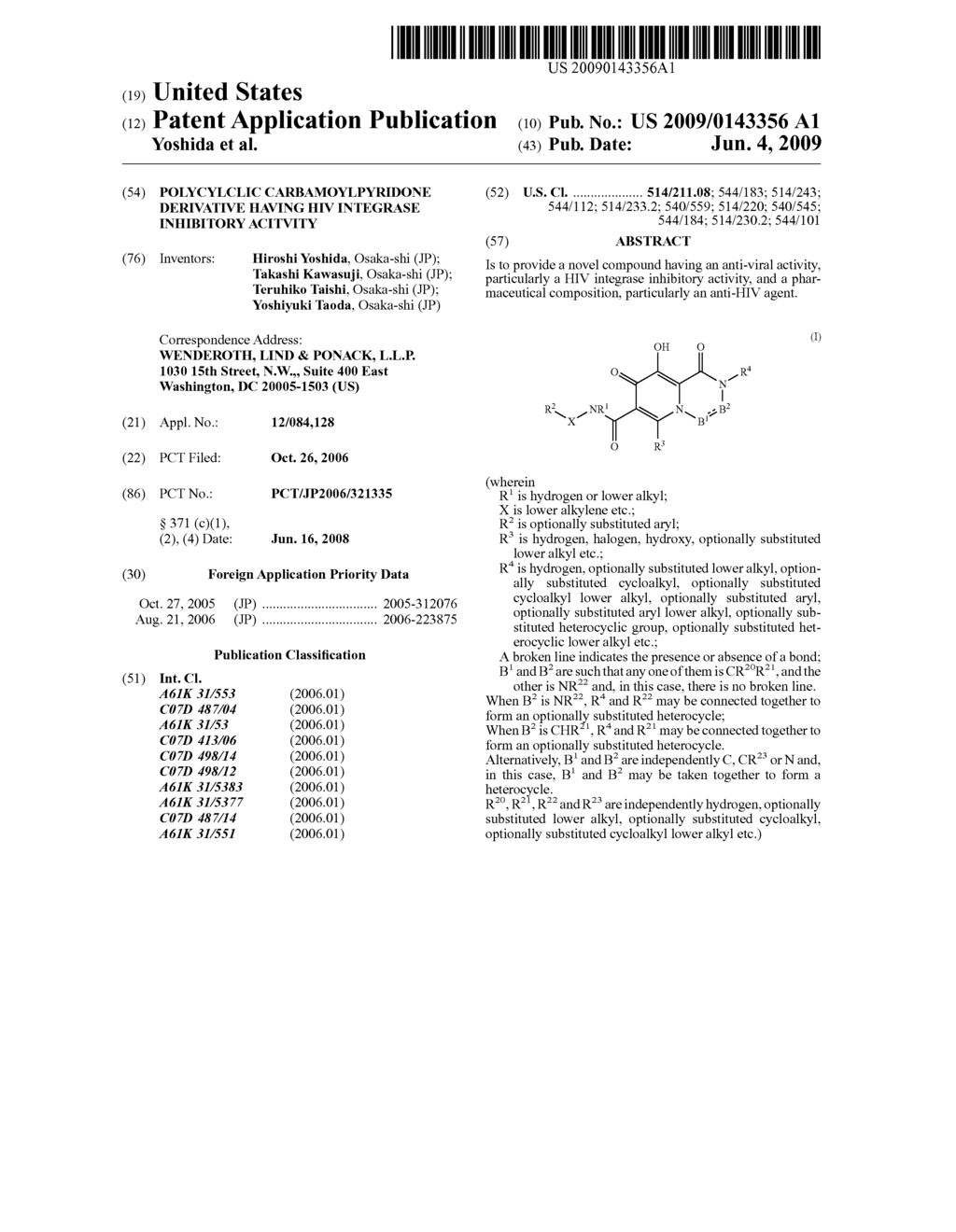 Polycylclic Carbamoylpyridone Derivative Having HIV Integrase Inhibitory Acitvity - diagram, schematic, and image 01