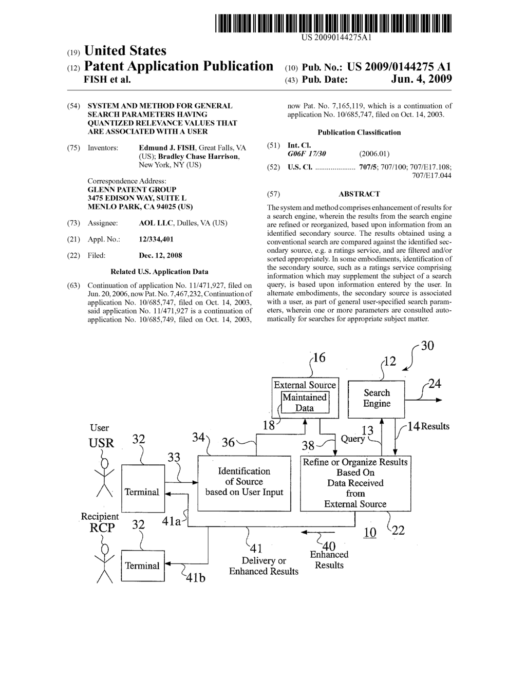 SYSTEM AND METHOD FOR GENERAL SEARCH PARAMETERS HAVING QUANTIZED RELEVANCE VALUES THAT ARE ASSOCIATED WITH A USER - diagram, schematic, and image 01