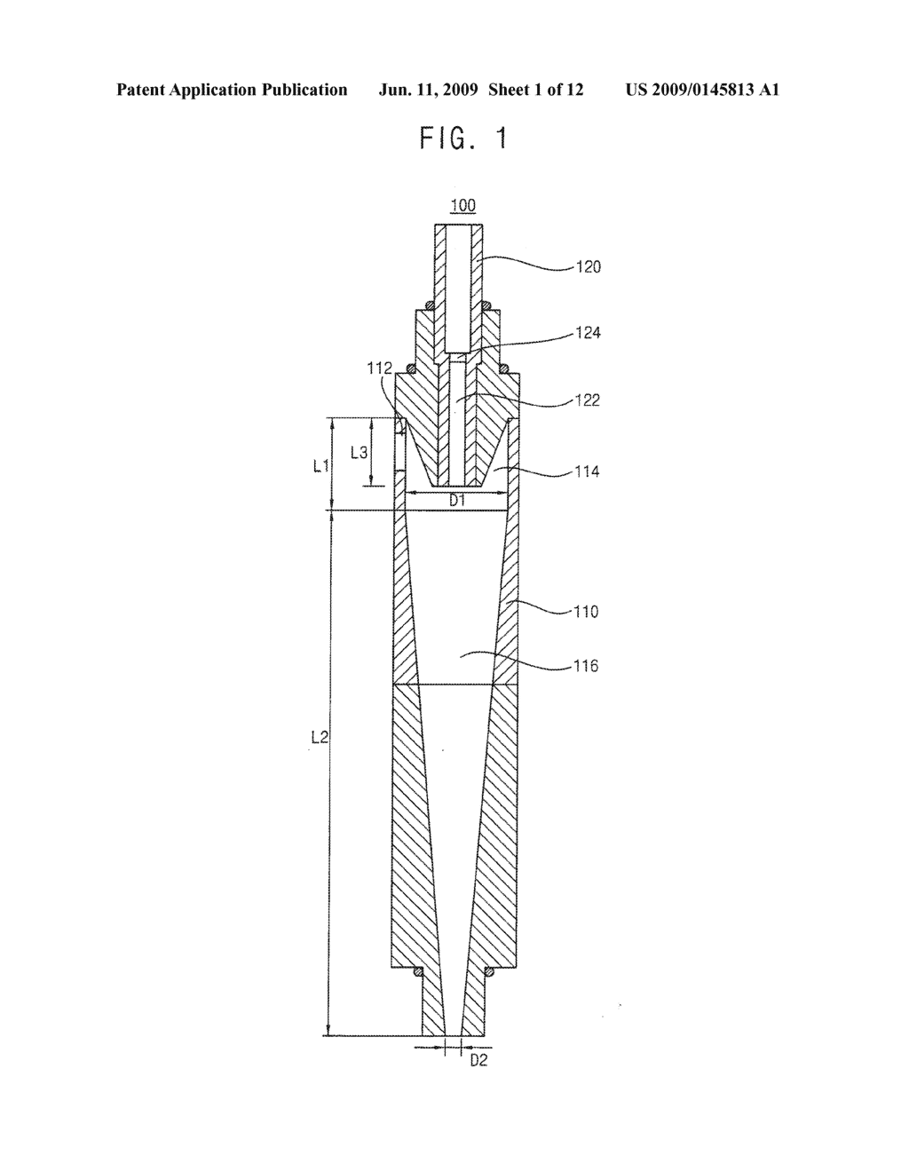 CYCLONE, APPARATUS FOR SEPARATING SLURRY HAVING THE CYCLONE, AND SYSTEM AND METHOD OF SUPPLYING SLURRY USING THE APPARATUS - diagram, schematic, and image 02