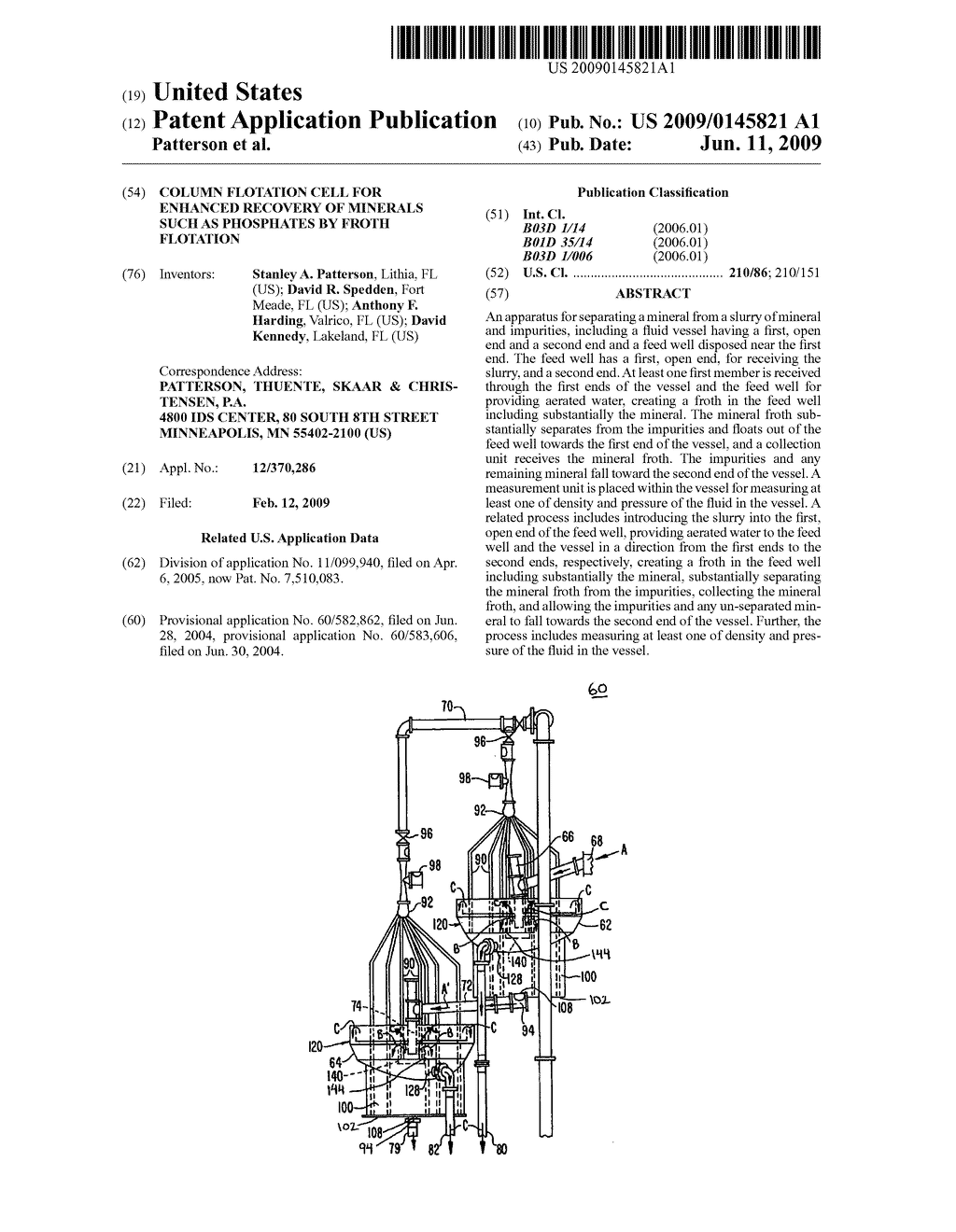 COLUMN FLOTATION CELL FOR ENHANCED RECOVERY OF MINERALS SUCH AS PHOSPHATES BY FROTH FLOTATION - diagram, schematic, and image 01