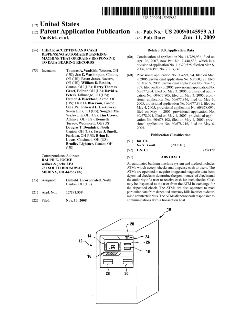 Check accepting and cash dispensing automated banking machine that operates responsive to data bearing records - diagram, schematic, and image 01