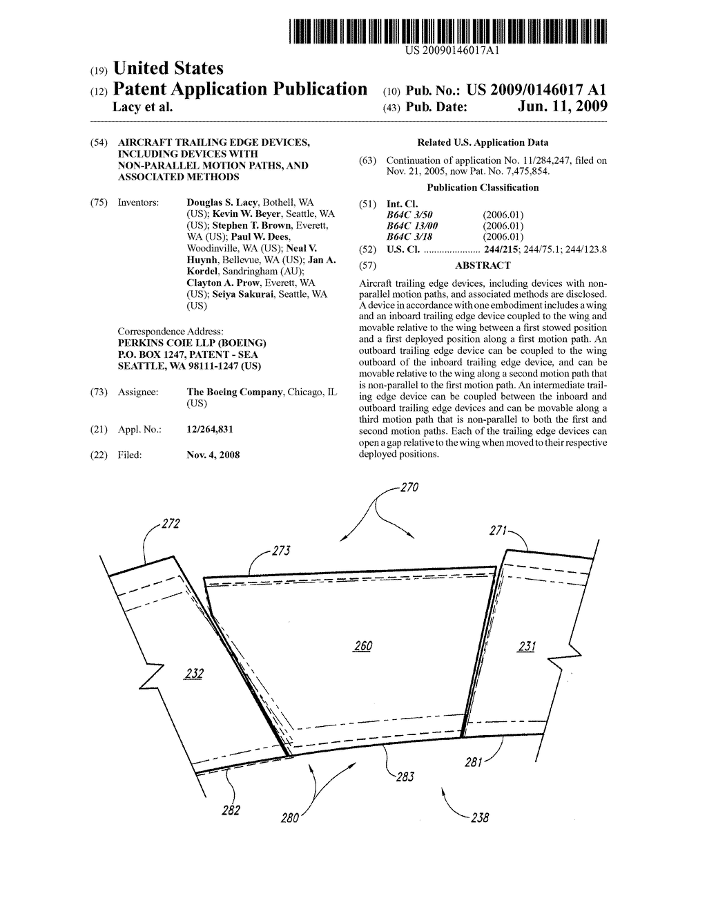 Aircraft Trailing Edge Devices, Including Devices With Non-Parallel Motion Paths, and Associated Methods - diagram, schematic, and image 01