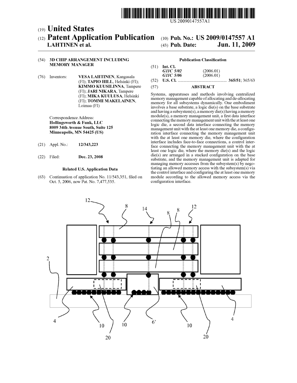 3D CHIP ARRANGEMENT INCLUDING MEMORY MANAGER - diagram, schematic, and image 01