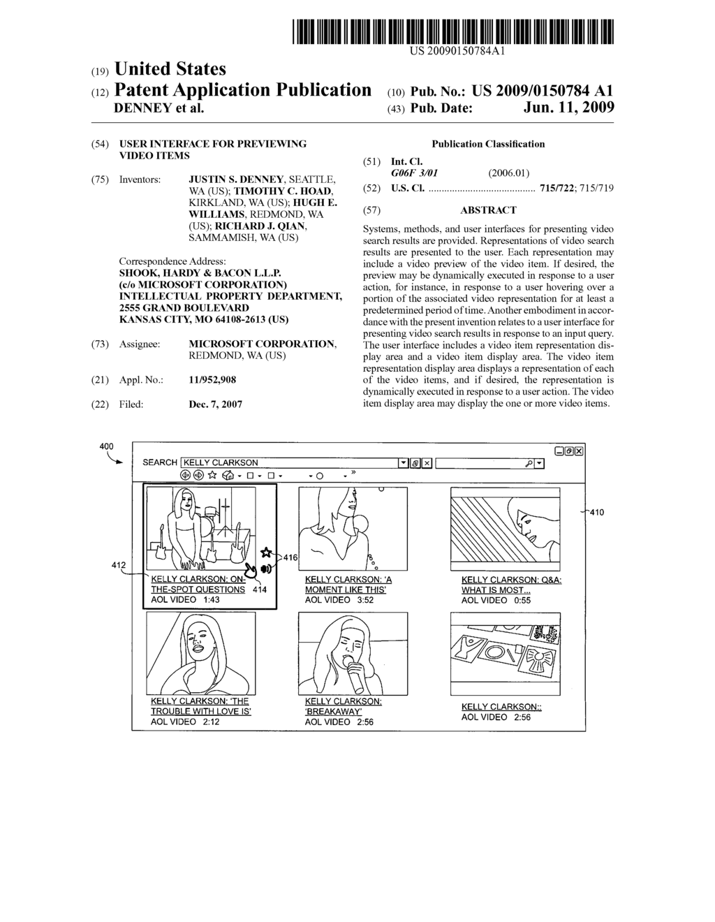 USER INTERFACE FOR PREVIEWING VIDEO ITEMS - diagram, schematic, and image 01