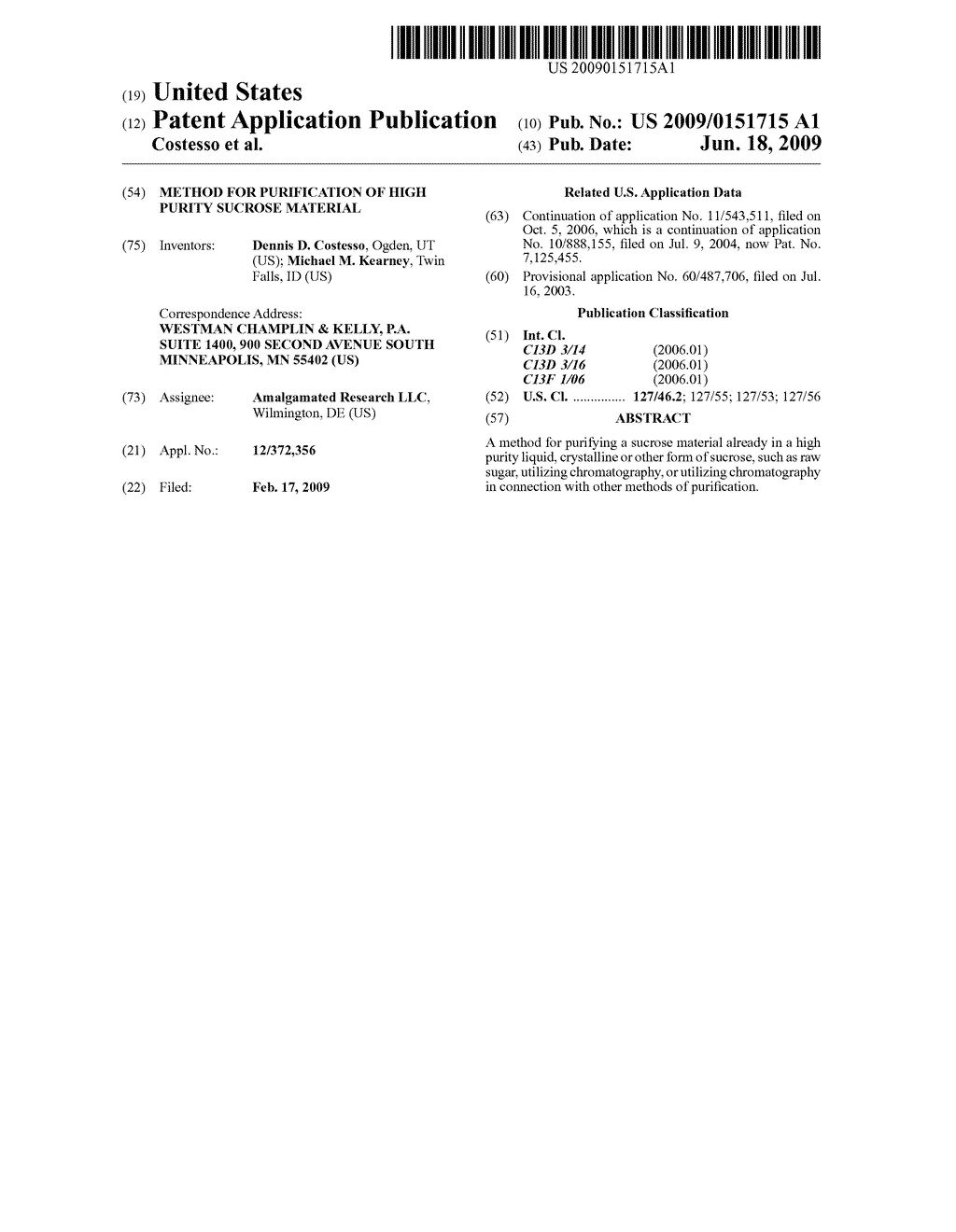 METHOD FOR PURIFICATION OF HIGH PURITY SUCROSE MATERIAL - diagram, schematic, and image 01