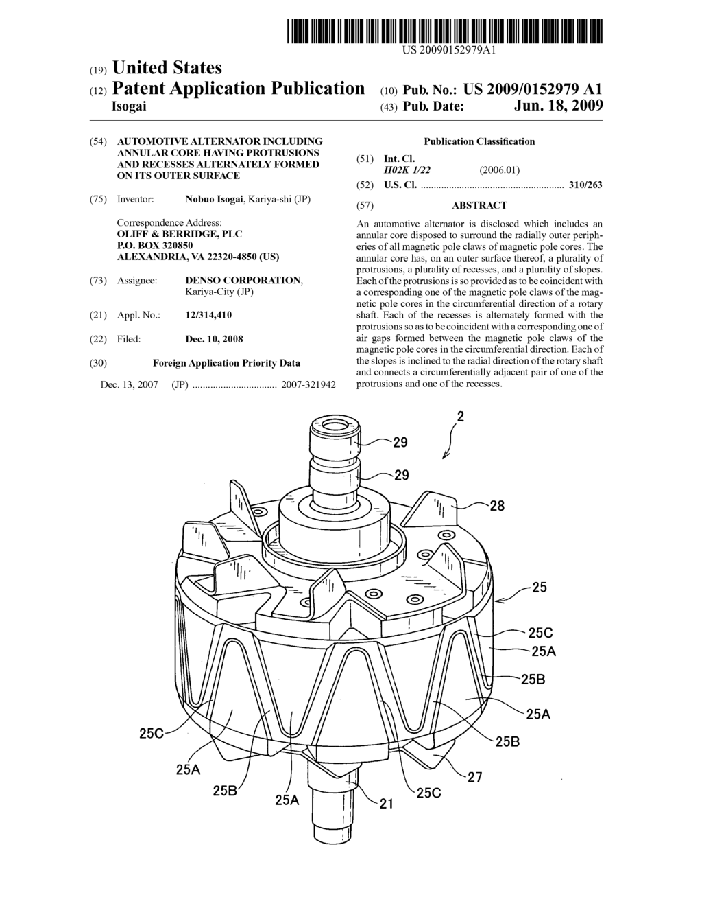 Automotive alternator including annular core having protrusions and recesses alternately formed on its outer surface - diagram, schematic, and image 01