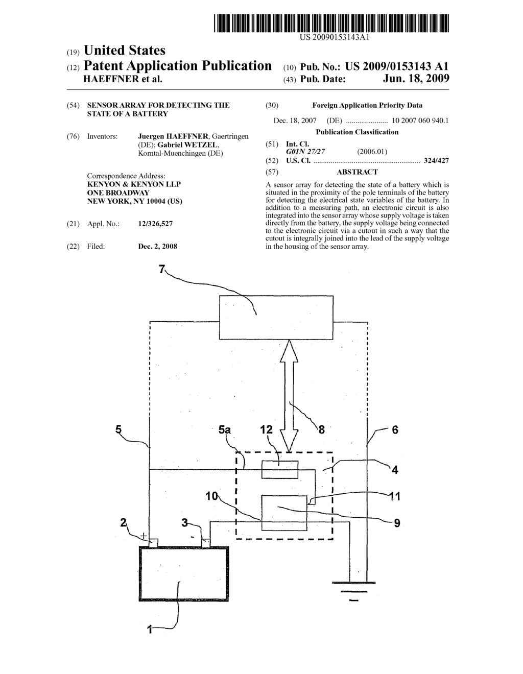 SENSOR ARRAY FOR DETECTING THE STATE OF A BATTERY - diagram, schematic, and image 01