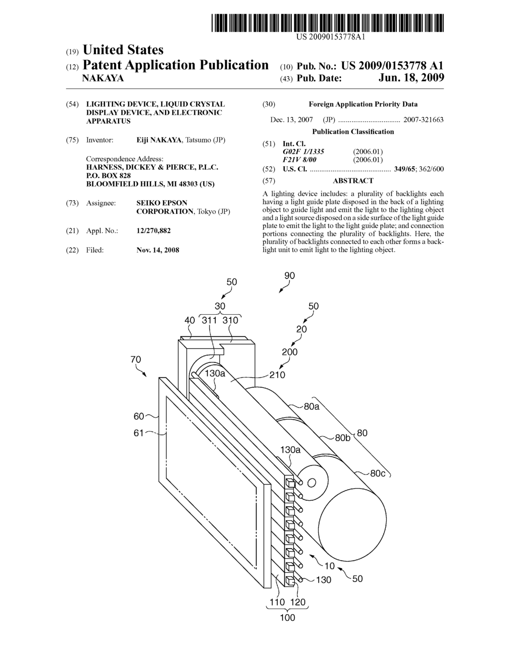 LIGHTING DEVICE, LIQUID CRYSTAL DISPLAY DEVICE, AND ELECTRONIC APPARATUS - diagram, schematic, and image 01