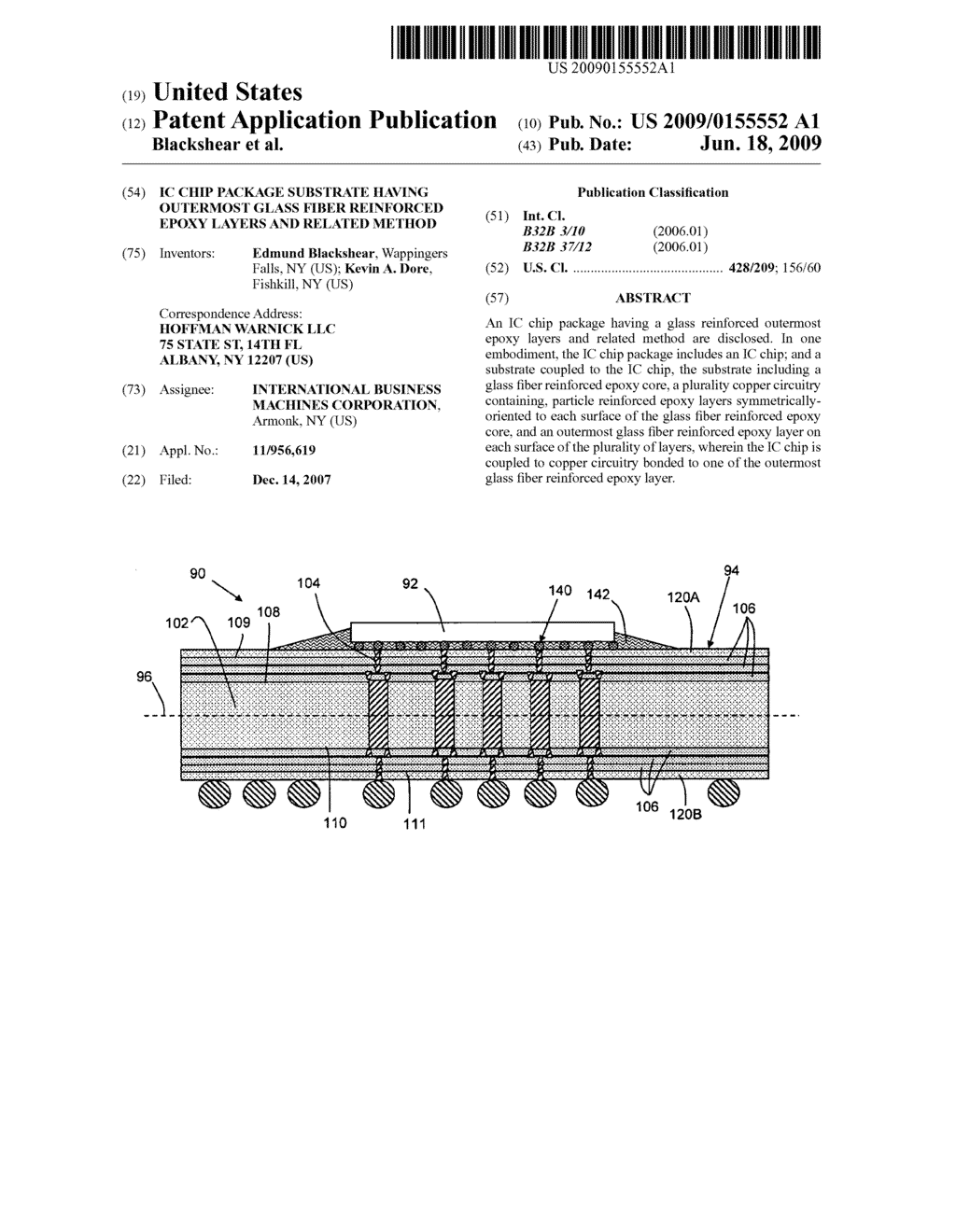 IC CHIP PACKAGE SUBSTRATE HAVING OUTERMOST GLASS FIBER REINFORCED EPOXY LAYERS AND RELATED METHOD - diagram, schematic, and image 01