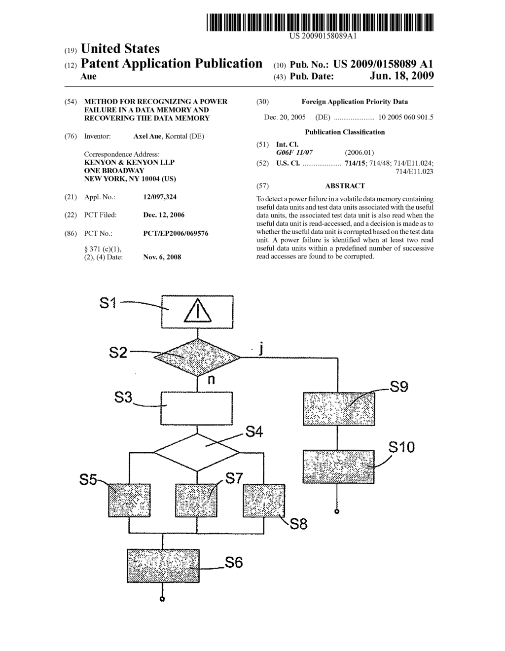 METHOD FOR RECOGNIZING A POWER FAILURE IN A DATA MEMORY AND RECOVERING THE DATA MEMORY - diagram, schematic, and image 01