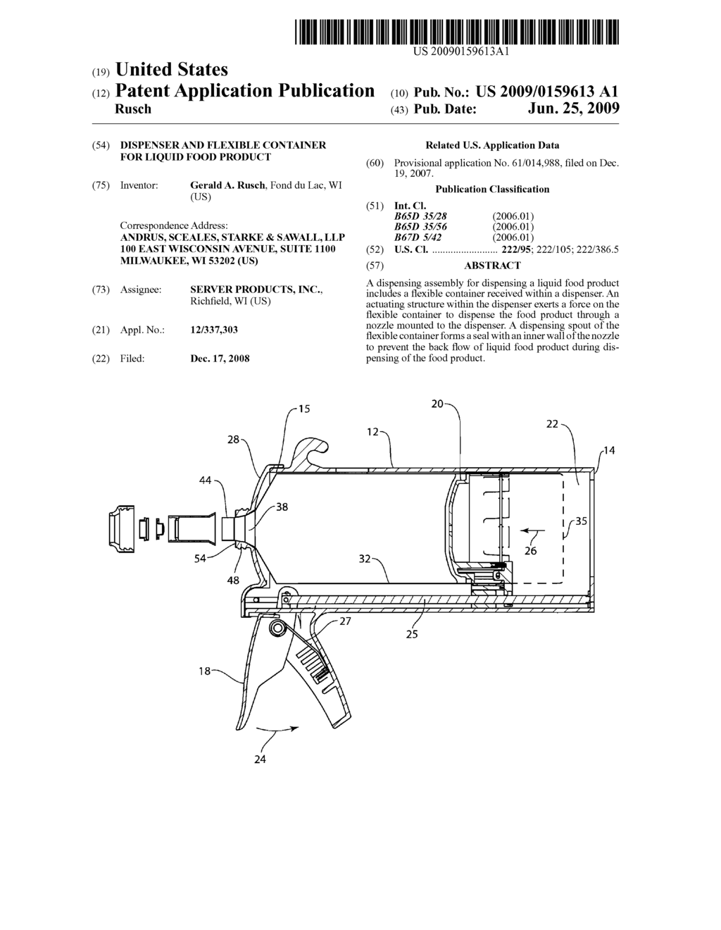 DISPENSER AND FLEXIBLE CONTAINER FOR LIQUID FOOD PRODUCT - diagram, schematic, and image 01