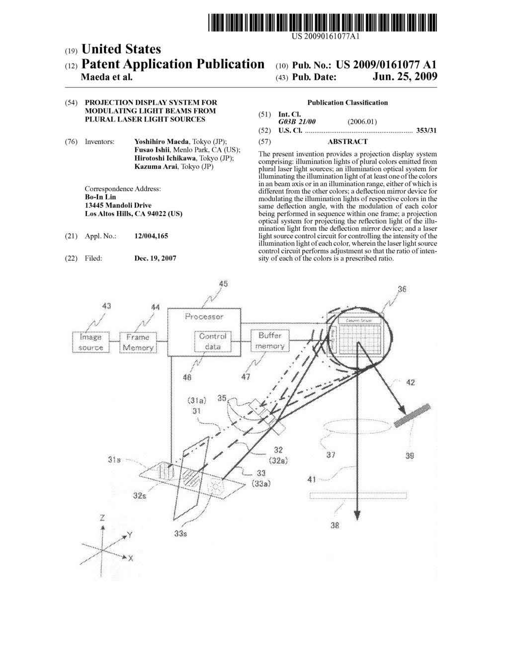 PROJECTION DISPLAY SYSTEM FOR MODULATING LIGHT BEAMS FROM PLURAL LASER LIGHT SOURCES - diagram, schematic, and image 01