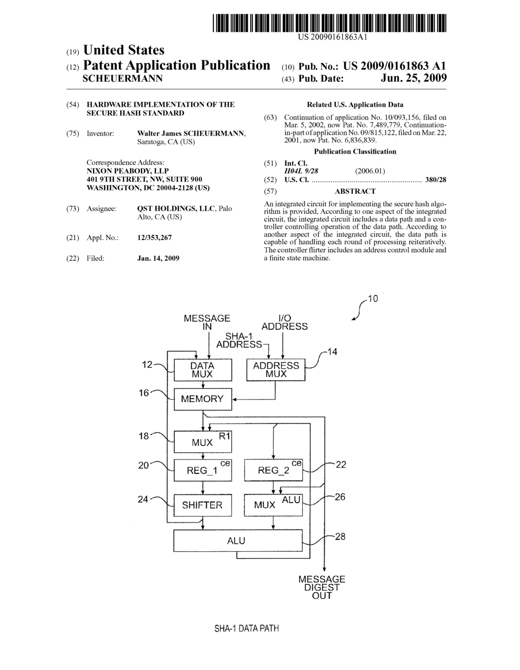 HARDWARE IMPLEMENTATION OF THE SECURE HASH STANDARD - diagram, schematic, and image 01