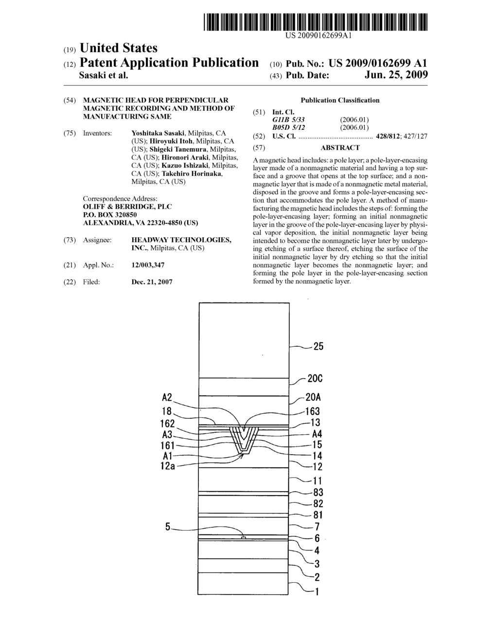 Magnetic head for perpendicular magnetic recording and method of manufacturing same - diagram, schematic, and image 01