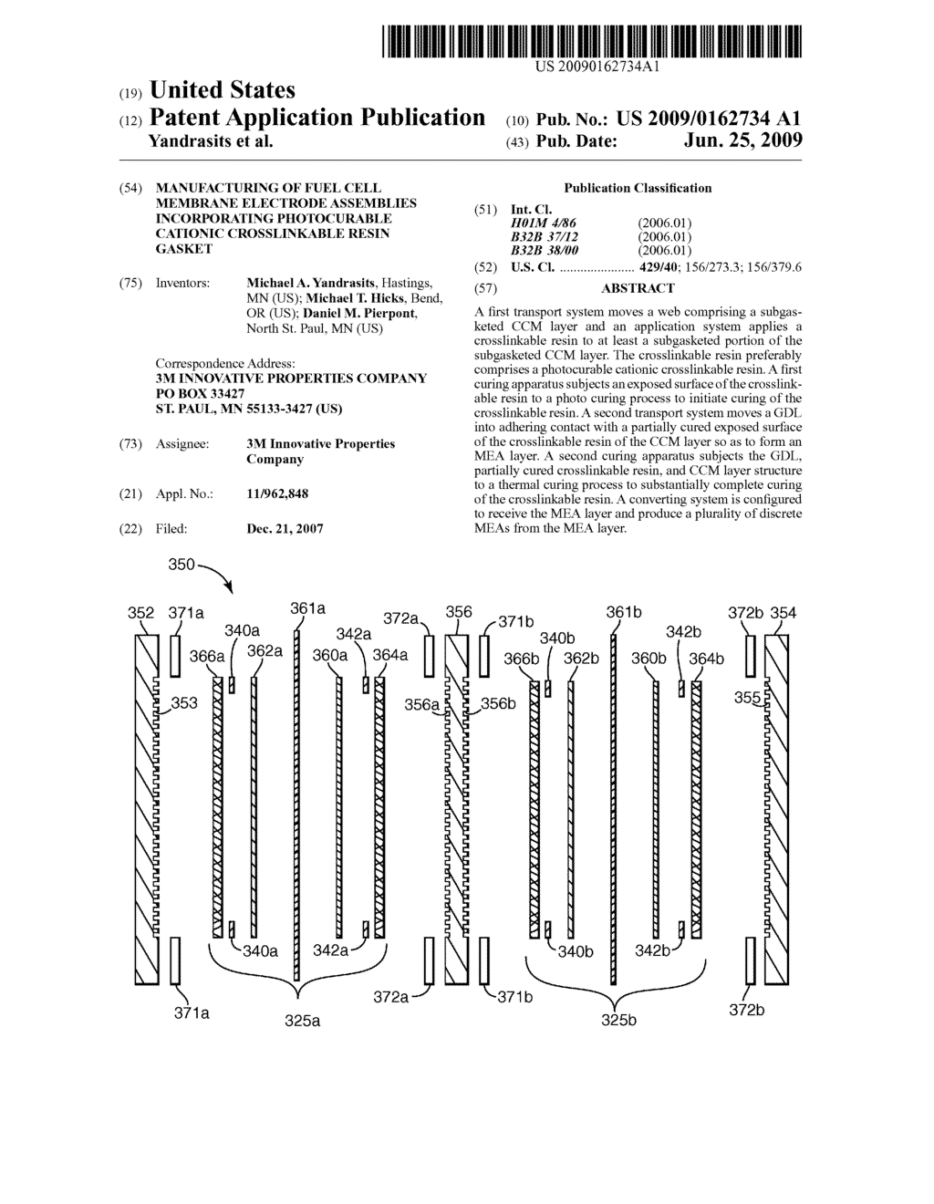 MANUFACTURING OF FUEL CELL MEMBRANE ELECTRODE ASSEMBLIES INCORPORATING PHOTOCURABLE CATIONIC CROSSLINKABLE RESIN GASKET - diagram, schematic, and image 01