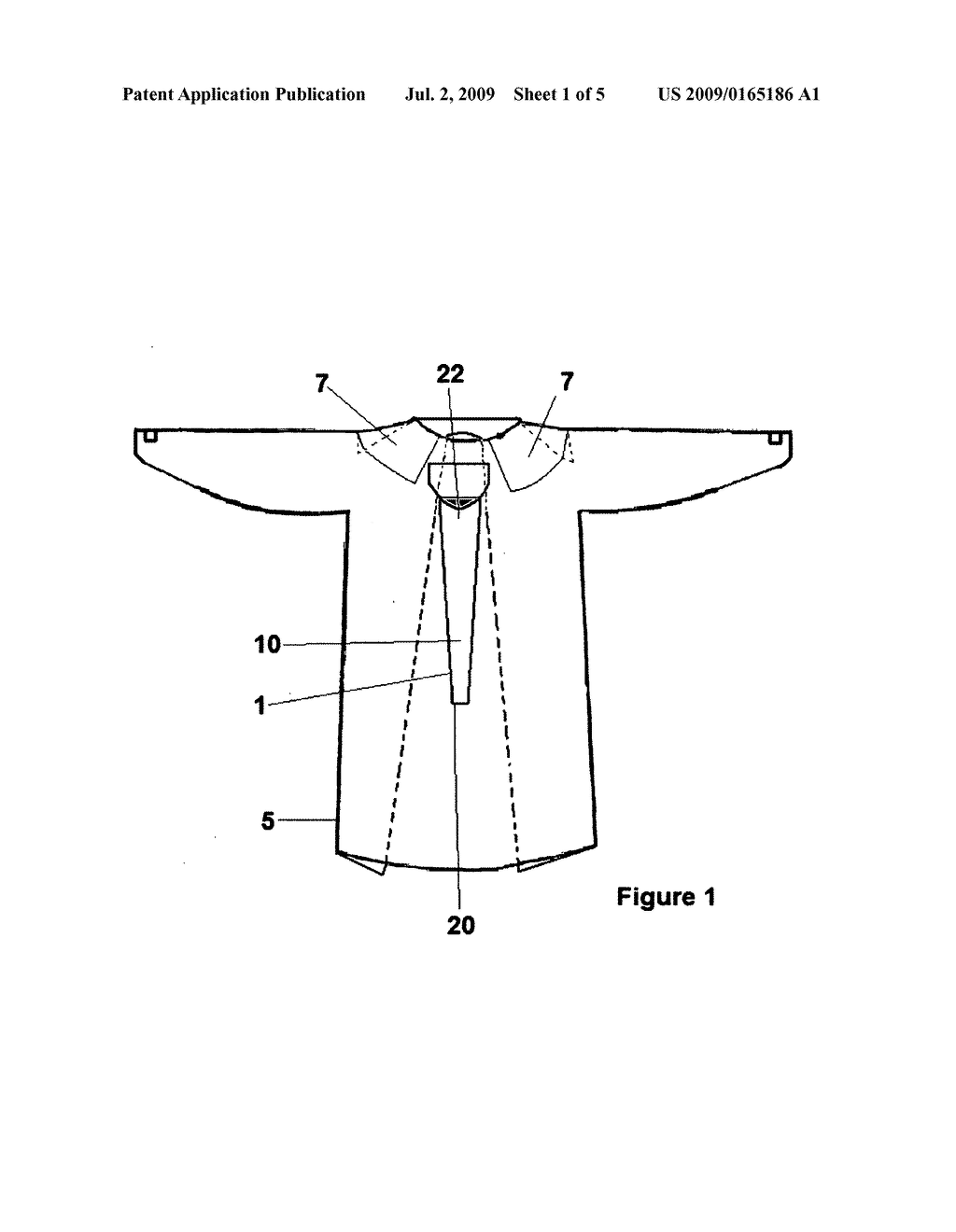 Disposable hospital gown with stethoscope protector/cover - diagram, schematic, and image 02