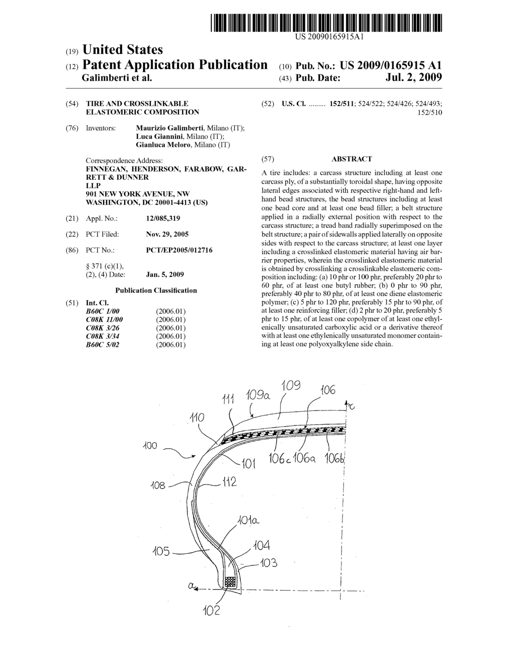 Tire and Crosslinkable Elastomeric Composition - diagram, schematic, and image 01