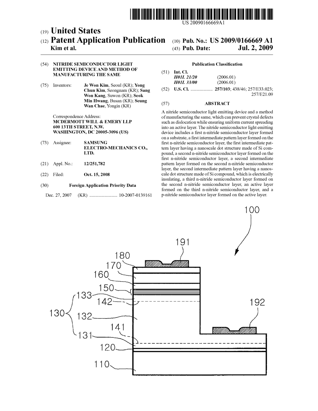 NITRIDE SEMICONDUCTOR LIGHT EMITTING DEVICE AND METHOD OF MANUFACTURING THE SAME - diagram, schematic, and image 01