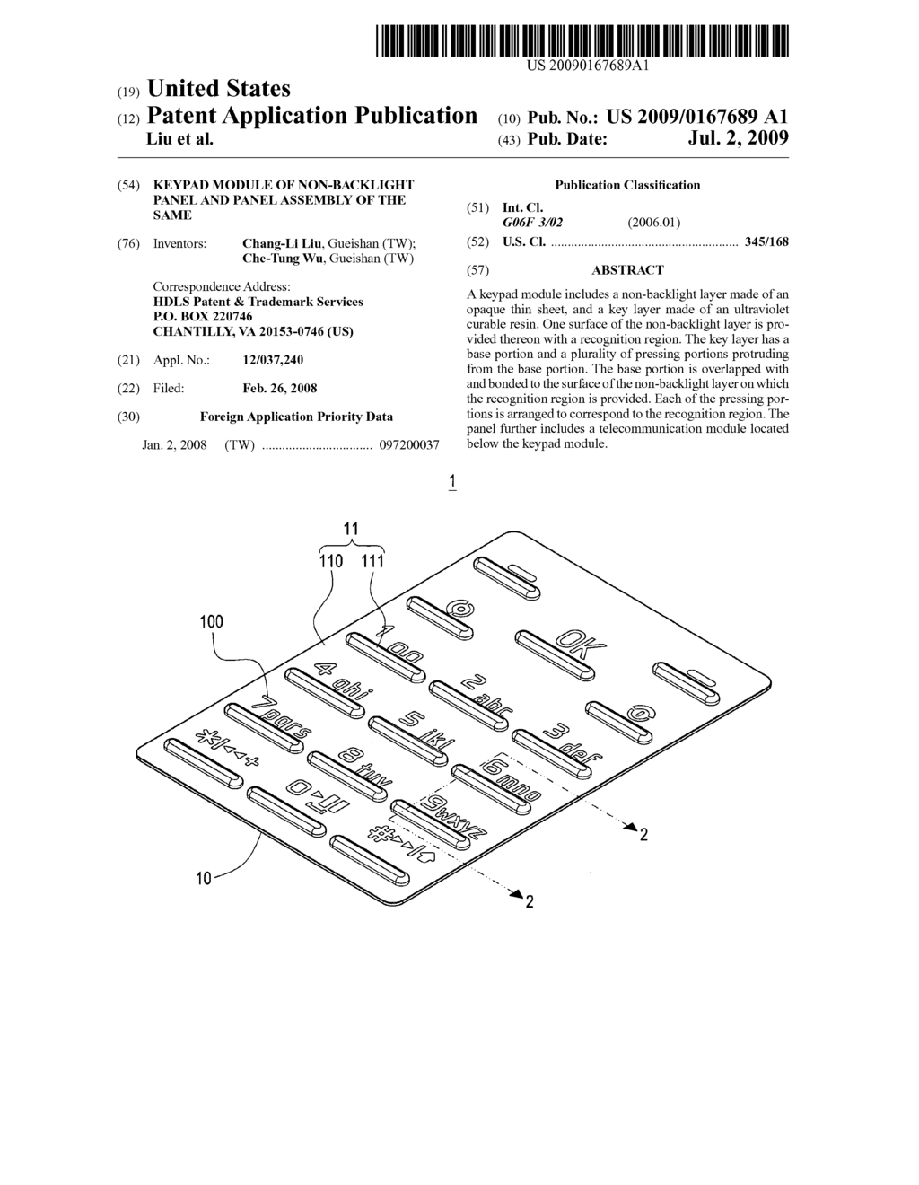 KEYPAD MODULE OF NON-BACKLIGHT PANEL AND PANEL ASSEMBLY OF THE SAME - diagram, schematic, and image 01