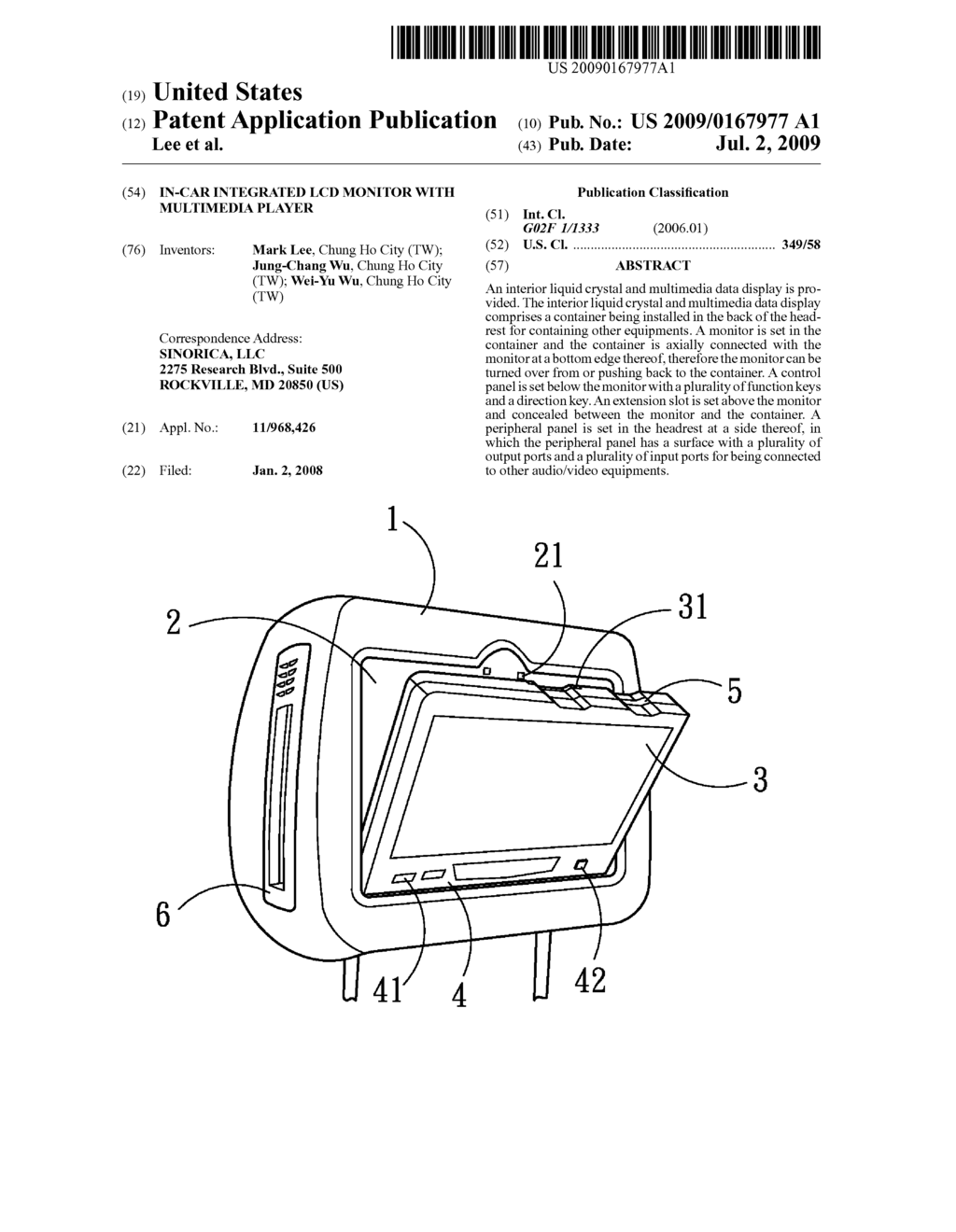 IN-CAR INTEGRATED LCD MONITOR WITH MULTIMEDIA PLAYER - diagram, schematic, and image 01