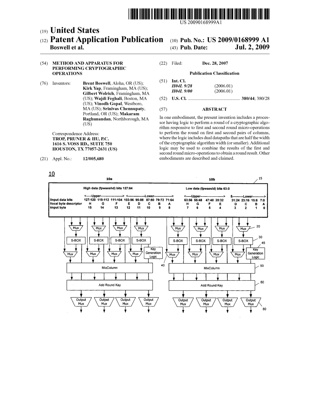 Method and apparatus for performing cryptographic operations - diagram, schematic, and image 01