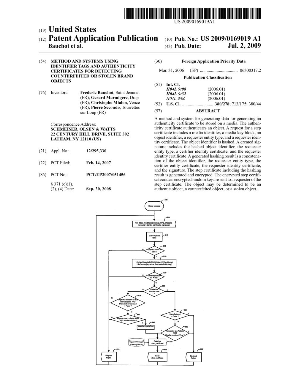 METHOD AND SYSTEMS USING IDENTIFIER TAGS AND AUTHENTICITY CERTIFICATES FOR DETECTING COUNTERFEITED OR STOLEN BRAND OBJECTS - diagram, schematic, and image 01