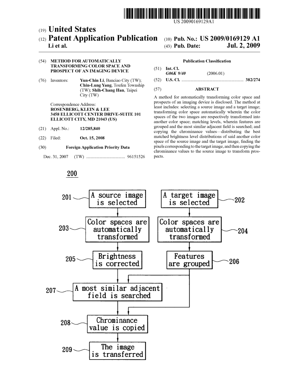 Method for automatically transforming color space and prospect of an imaging device - diagram, schematic, and image 01