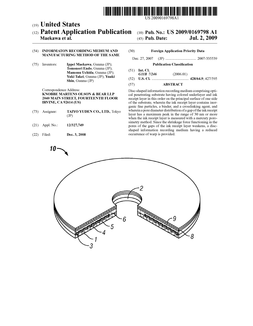 INFORMATON RECORDING MEDIUM AND MANUFACTURING METHOD OF THE SAME - diagram, schematic, and image 01