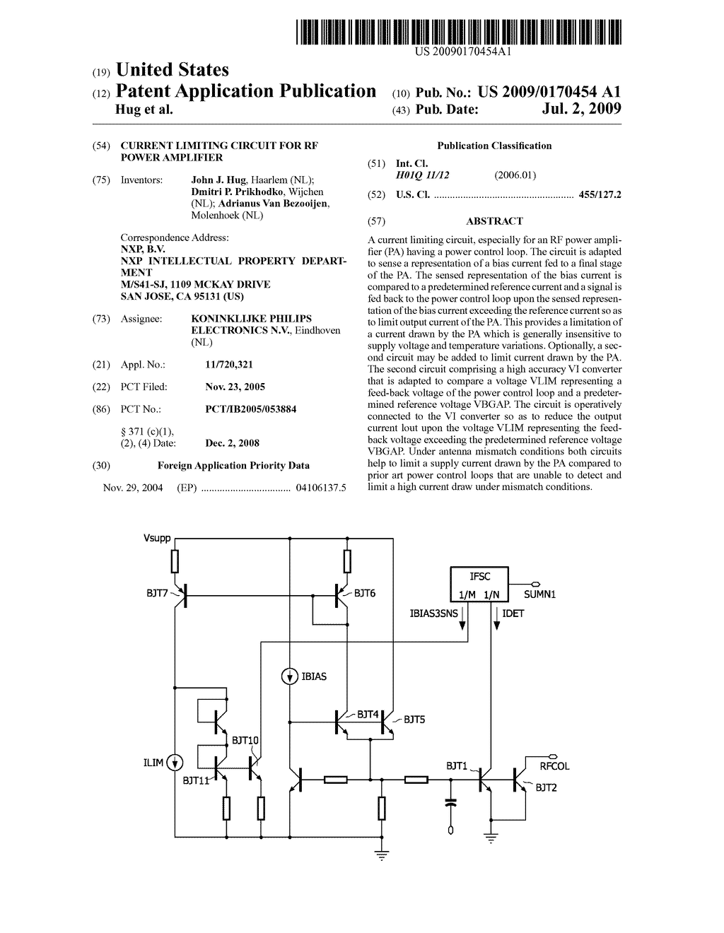 CURRENT LIMITING CIRCUIT FOR RF POWER AMPLIFIER - diagram, schematic, and image 01