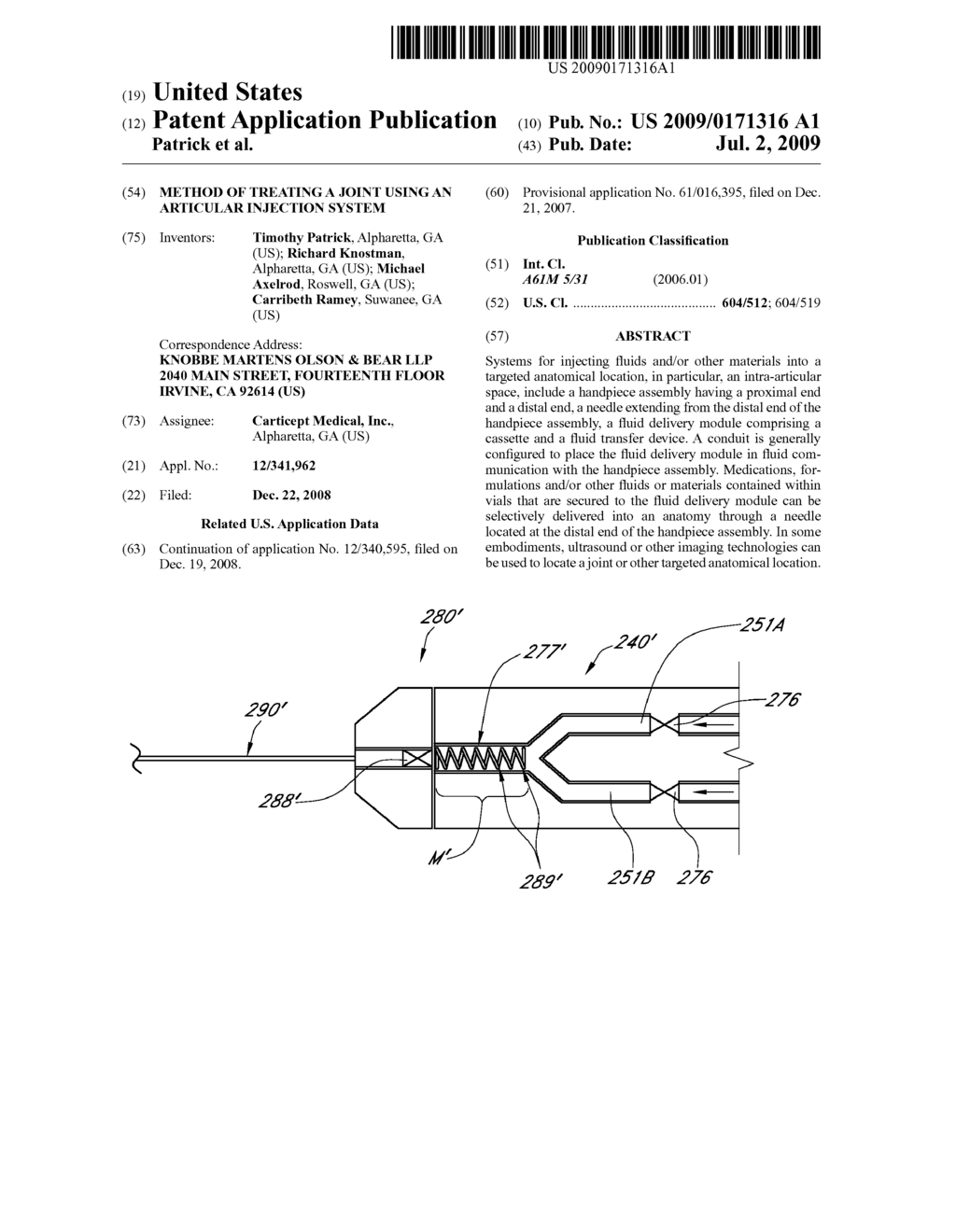 METHOD OF TREATING A JOINT USING AN ARTICULAR INJECTION SYSTEM - diagram, schematic, and image 01