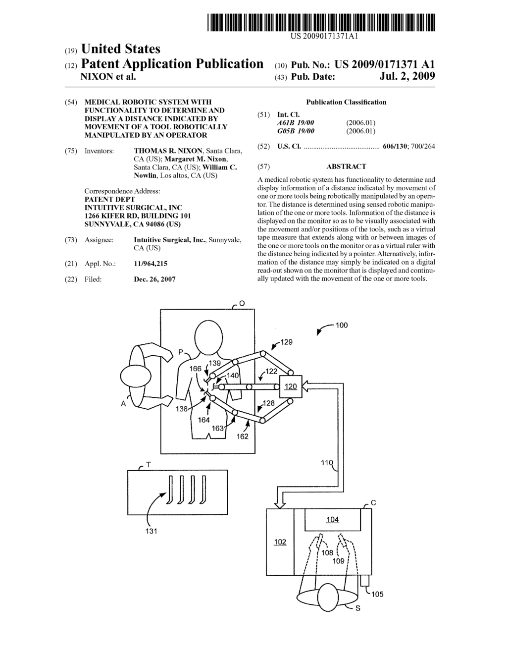 MEDICAL ROBOTIC SYSTEM WITH FUNCTIONALITY TO DETERMINE AND DISPLAY A DISTANCE INDICATED BY MOVEMENT OF A TOOL ROBOTICALLY MANIPULATED BY AN OPERATOR - diagram, schematic, and image 01