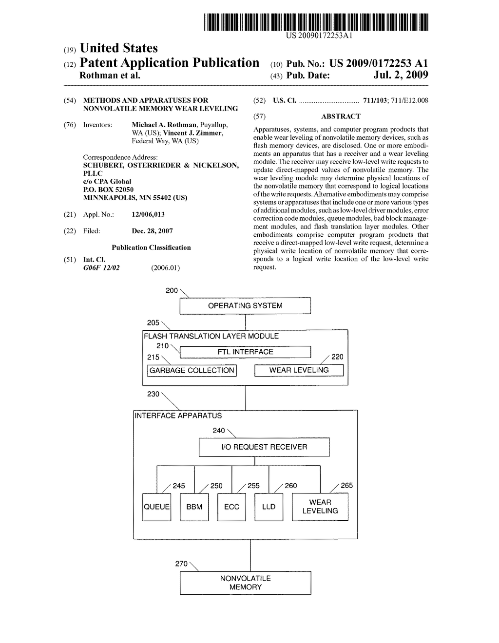 Methods and apparatuses for nonvolatile memory wear leveling - diagram, schematic, and image 01