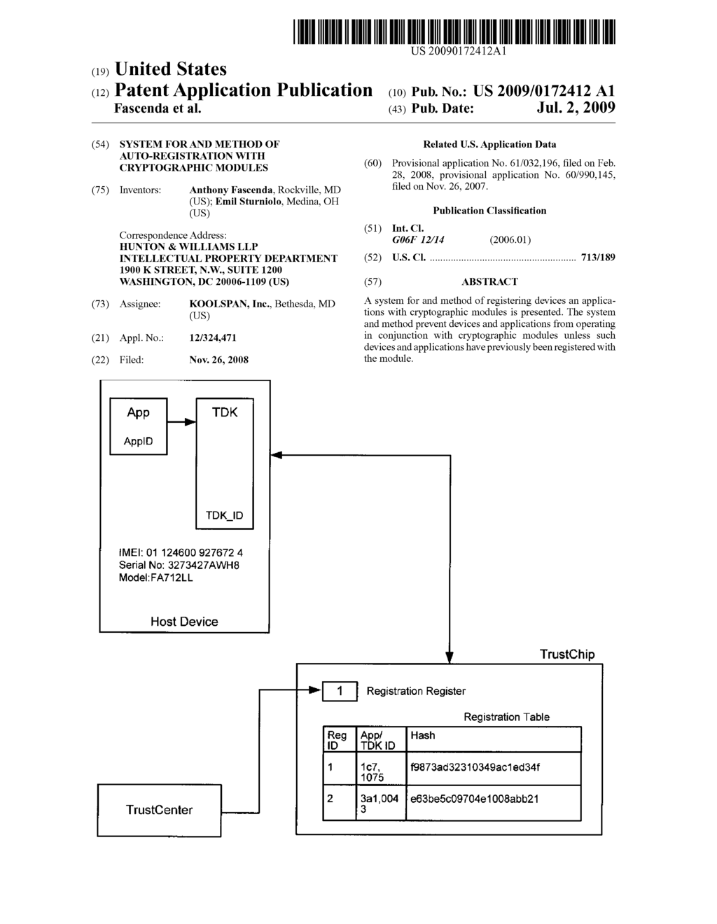 SYSTEM FOR AND METHOD OF AUTO-REGISTRATION WITH CRYPTOGRAPHIC MODULES - diagram, schematic, and image 01