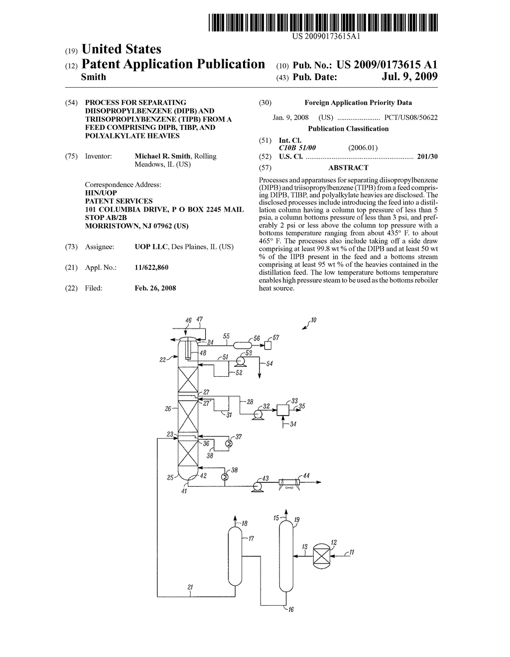 PROCESS FOR SEPARATING DIISOPROPYLBENZENE (DIPB) AND TRIISOPROPLYBENZENE (TIPB) FROM A FEED COMPRISING DIPB, TIBP, AND POLYALKYLATE HEAVIES - diagram, schematic, and image 01