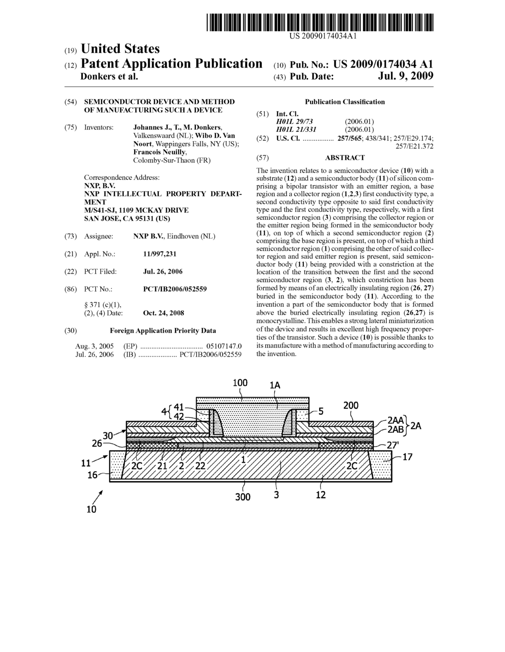 SEMICONDUCTOR DEVICE AND METHOD OF MANUFACTURING SUCH A DEVICE - diagram, schematic, and image 01