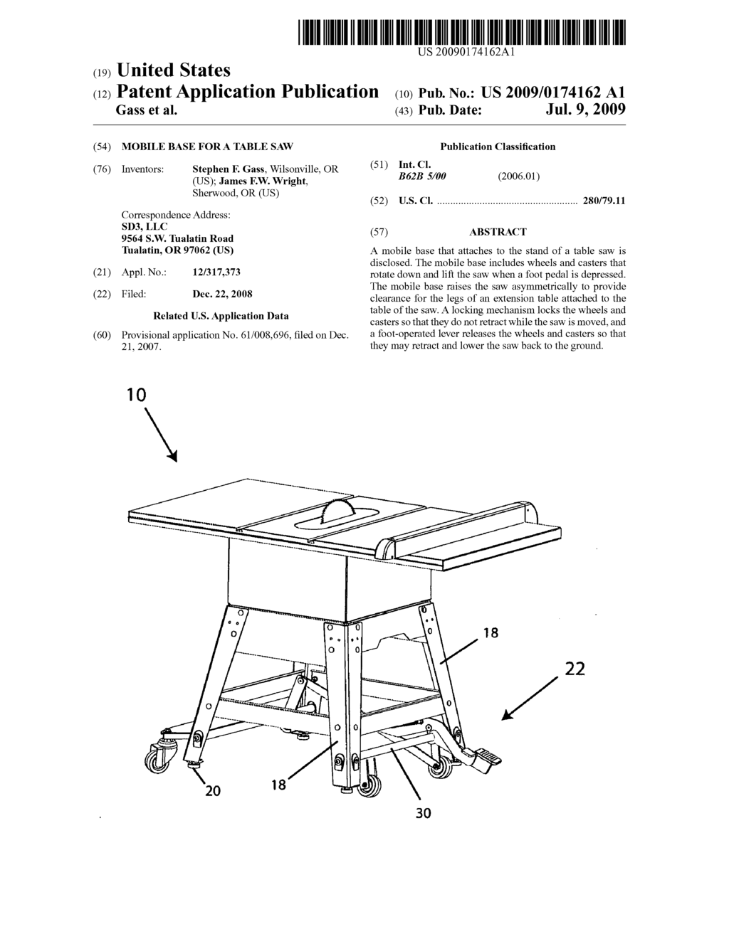 Mobile base for a table saw - diagram, schematic, and image 01