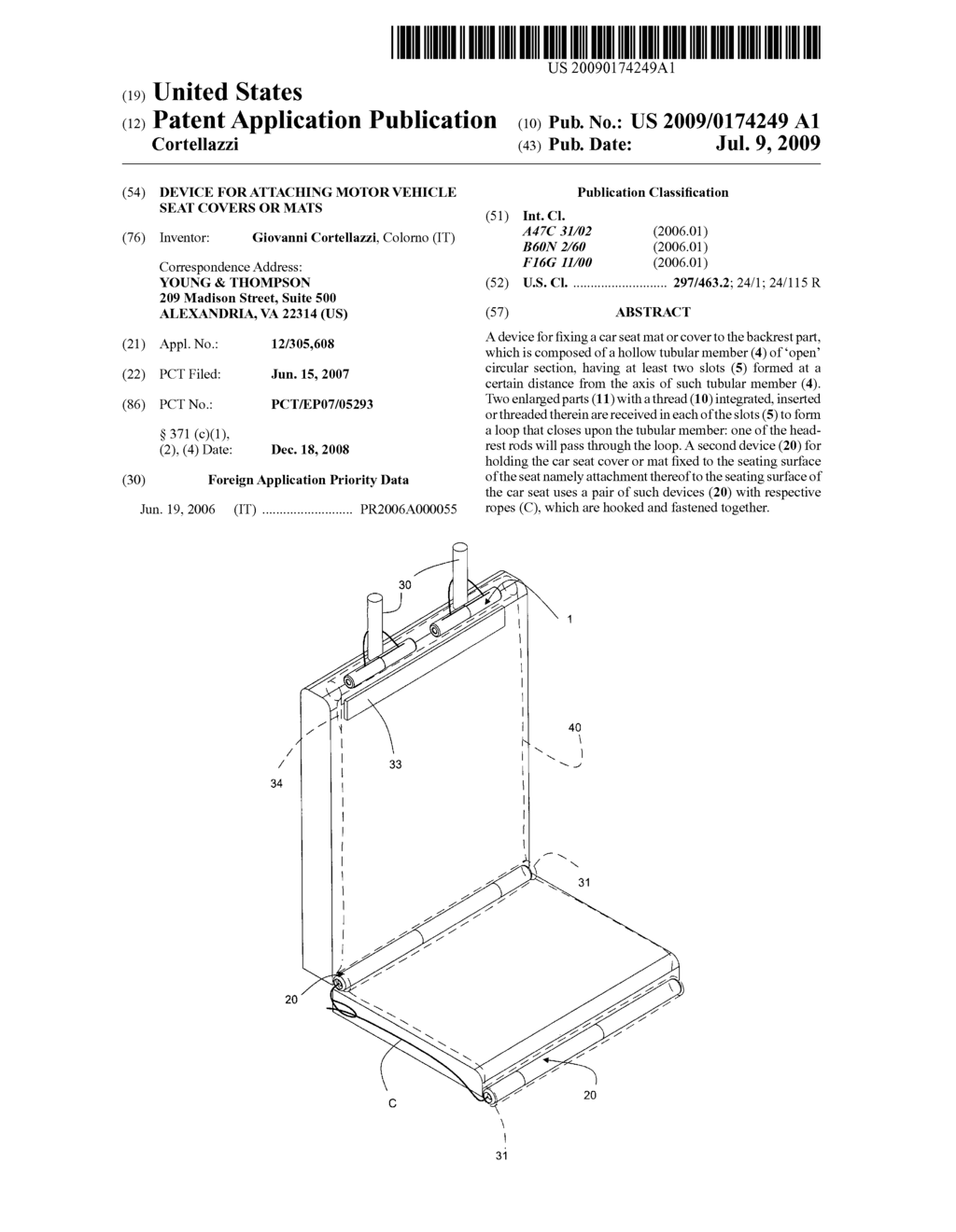 DEVICE FOR ATTACHING MOTOR VEHICLE SEAT COVERS OR MATS - diagram, schematic, and image 01