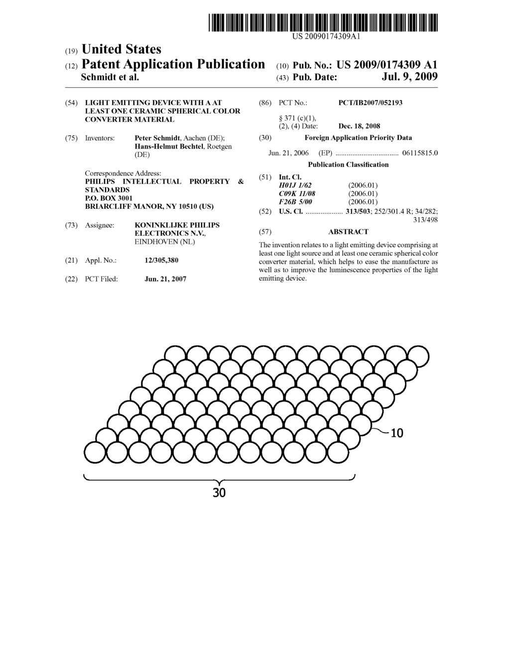 LIGHT EMITTING DEVICE WITH A AT LEAST ONE CERAMIC SPHERICAL COLOR CONVERTER MATERIAL - diagram, schematic, and image 01