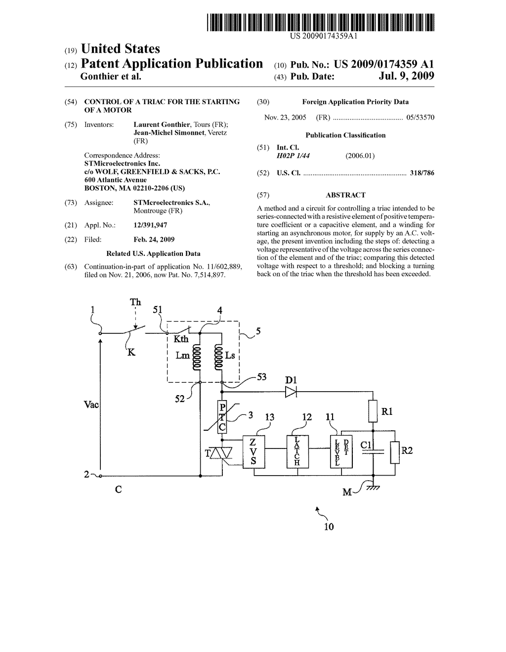 CONTROL OF A TRIAC FOR THE STARTING OF A MOTOR - diagram, schematic, and image 01