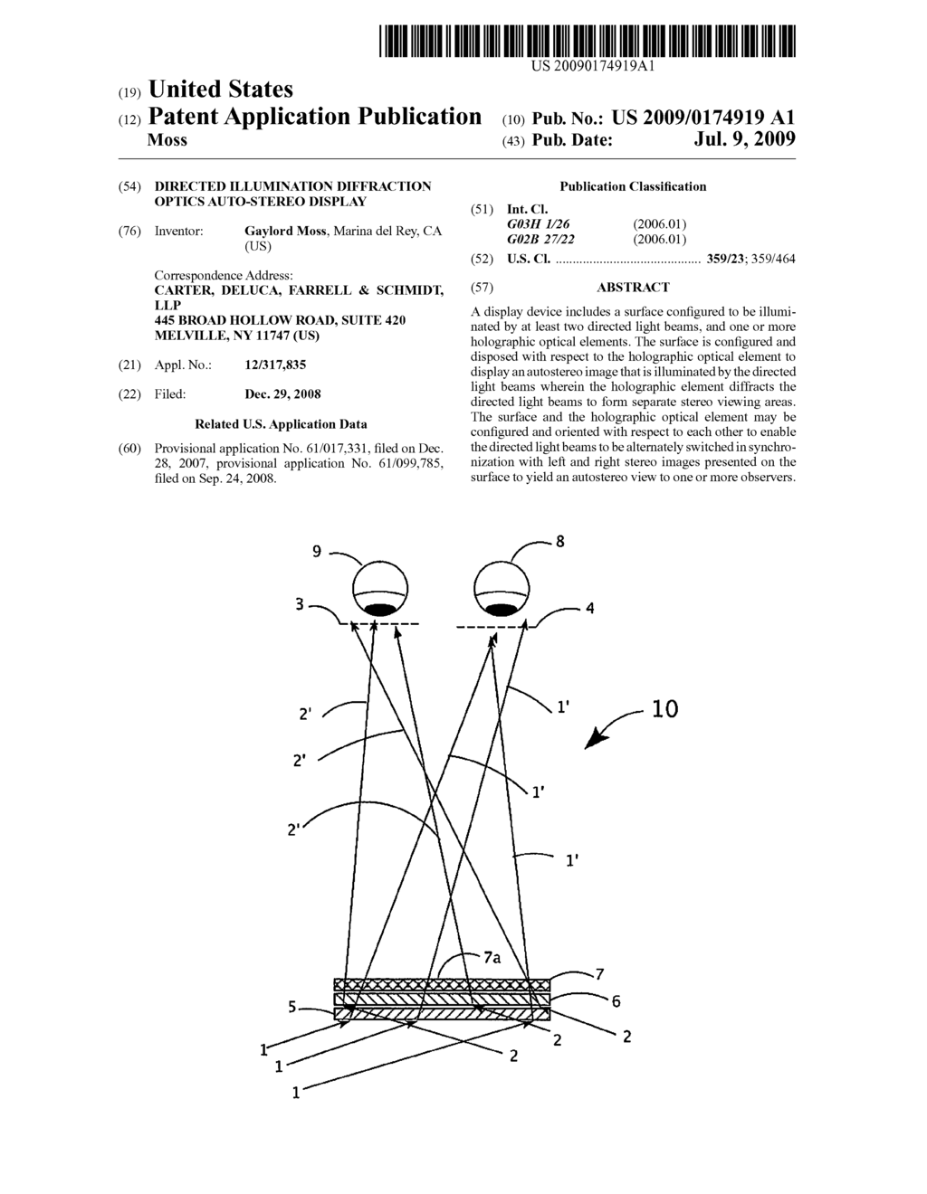 Directed illumination diffraction optics auto-stereo display - diagram, schematic, and image 01