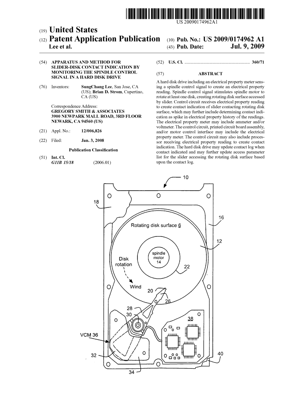 Apparatus and method for slider-disk contact indication by monitoring the spindle control signal in a hard disk drive - diagram, schematic, and image 01