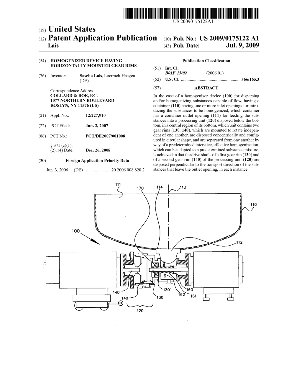 Homogenizer Device Having Horizontally Mounted Gear Rims - diagram, schematic, and image 01