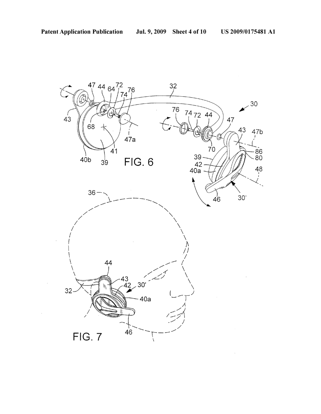 REVERSIBLE BEHIND-THE-HEAD MOUNTED PERSONAL AUDIO SET WITH PIVOTING EARPHONE - diagram, schematic, and image 05