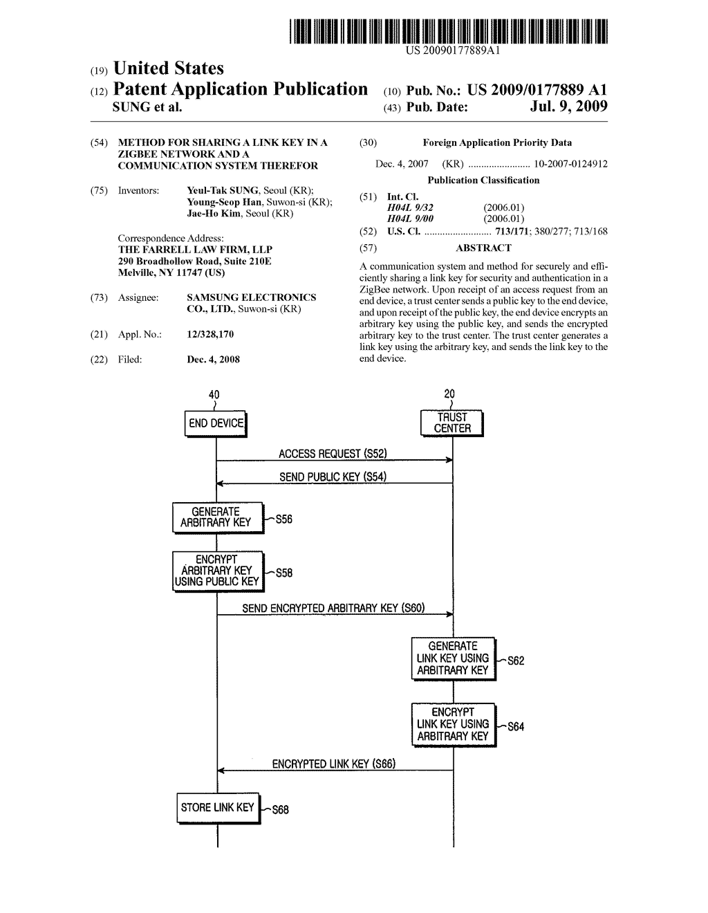 METHOD FOR SHARING A LINK KEY IN A ZIGBEE NETWORK AND A COMMUNICATION SYSTEM THEREFOR - diagram, schematic, and image 01