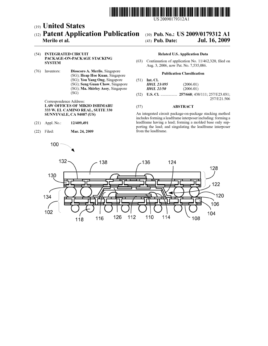 INTEGRATED CIRCUIT PACKAGE-ON-PACKAGE STACKING SYSTEM - diagram, schematic, and image 01